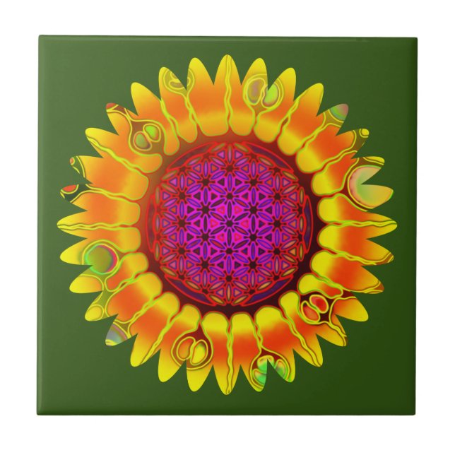 Flower Of Life - Geometric Blossom 4 Ceramic Tile (Front)