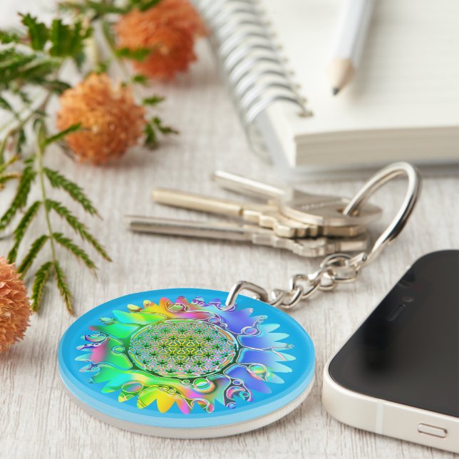 Flower Of Life - Geometric Blossom 5 Keychain (Front Right)