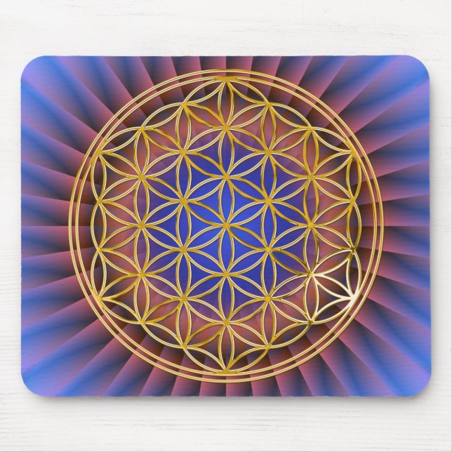 Flower Of Life | gold, big, ble light Mouse Pad (Front)
