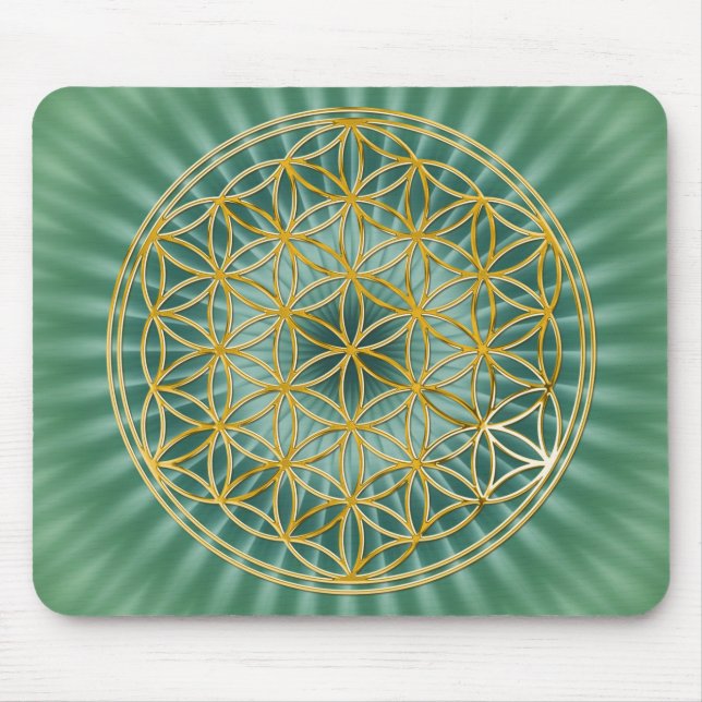 Flower Of Life | gold, big, green Mouse Pad (Front)