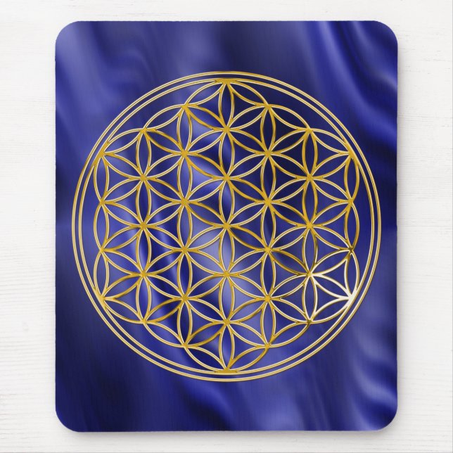 Flower of Life / gold big waves blue BG Mouse Pad (Front)