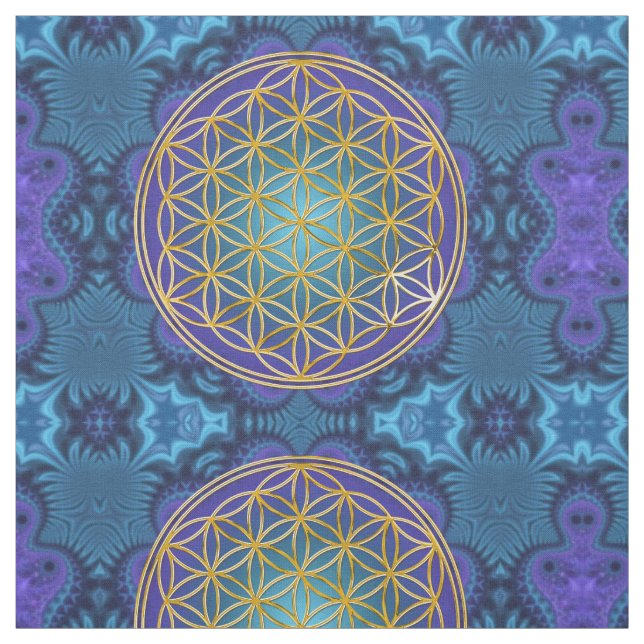 Flower Of Life - gold - fractal 1 Fabric (Swatch)