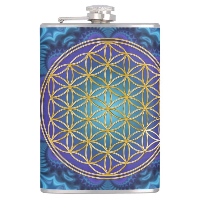 Flower Of Life - gold - fractal 1 Flask (Front)