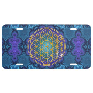 Flower Of Life - gold - fractal 1 License Plate