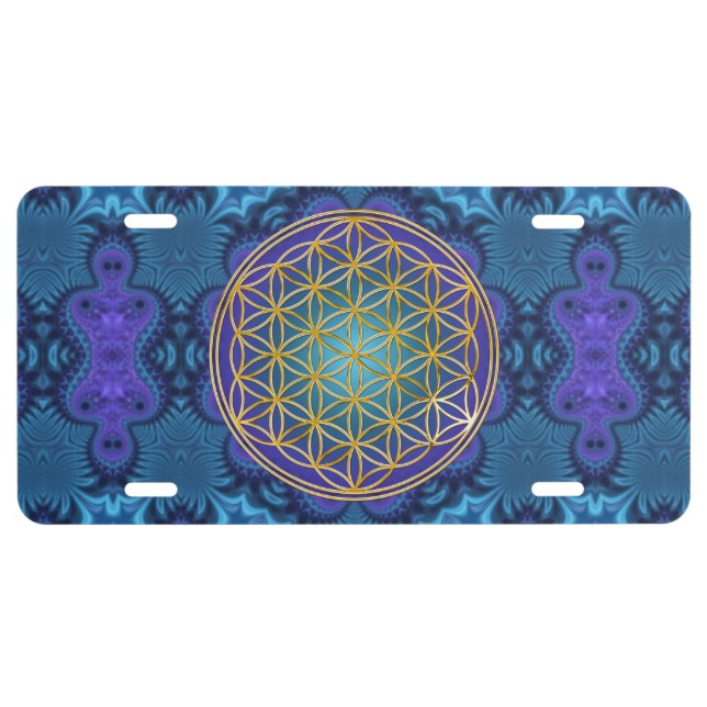 Flower Of Life - gold - fractal 1 License Plate (Front)