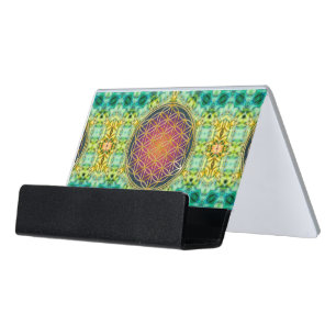 Flower Of Life - gold - fractal 2 Desk Business Card Holder