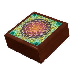 Flower Of Life - gold - fractal 2 Keepsake Box
