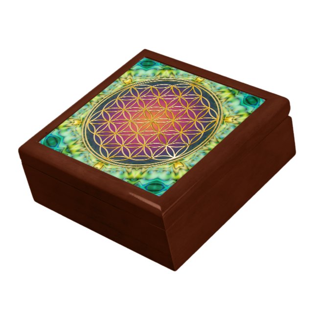 Flower Of Life - gold - fractal 2 Keepsake Box (Side)