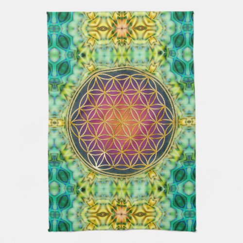 Flower Of Life _ gold _ fractal 2 Kitchen Towel