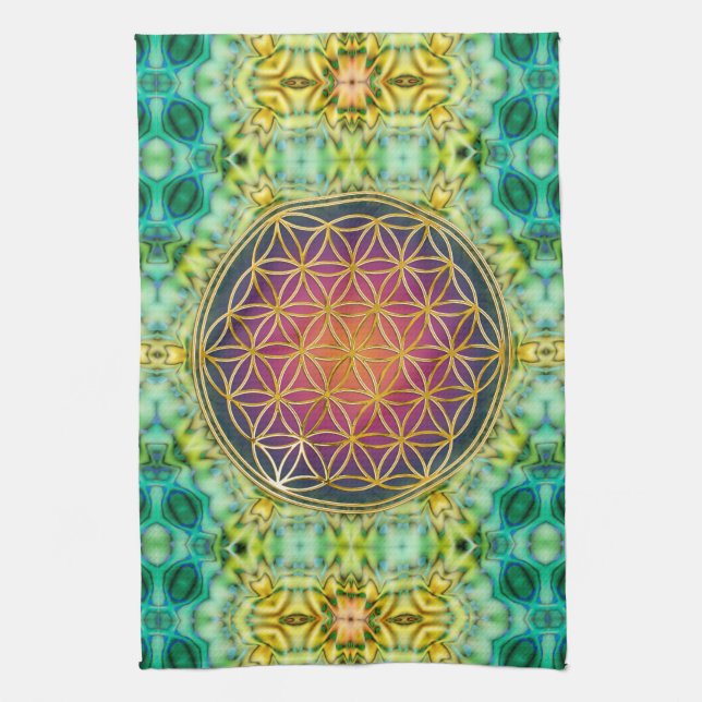 Flower Of Life - gold - fractal 2 Kitchen Towel (Vertical)