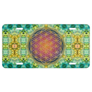 Flower Of Life - gold - fractal 2 License Plate