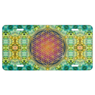 Flower Of Life - gold - fractal 2 License Plate