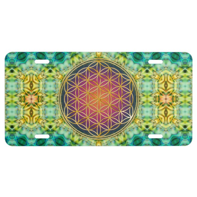 Flower Of Life - gold - fractal 2 License Plate (Front)