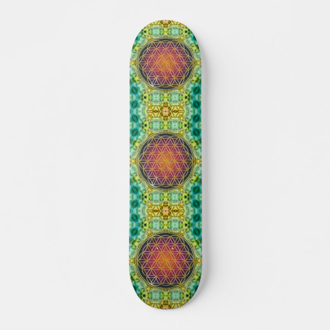Flower Of Life - gold - fractal 2 Skateboard Deck (Front)