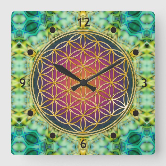 Flower Of Life - gold - fractal 2 Square Wall Clock (Front)