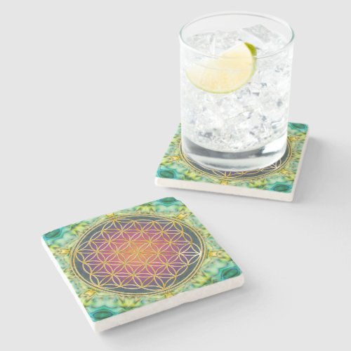 Flower Of Life _ gold _ fractal 2 Stone Coaster