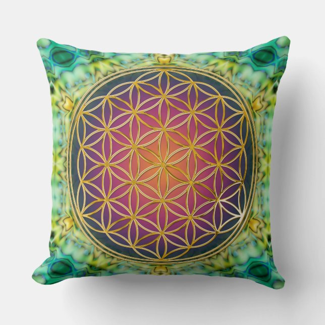 Flower Of Life - gold - fractal 2 Throw Pillow (Front)