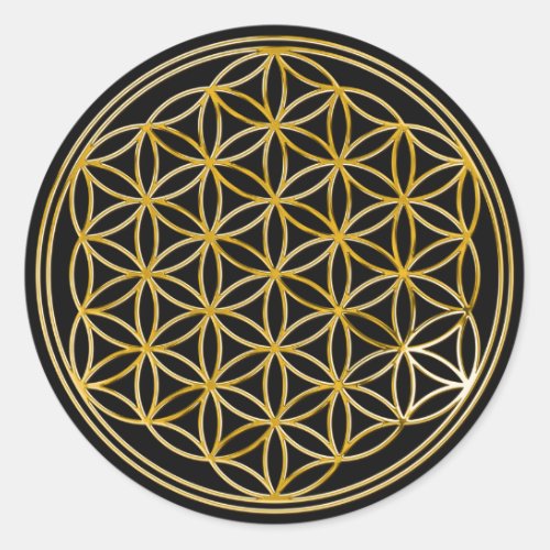 Flower Of Life  gold small  black Classic Round Sticker