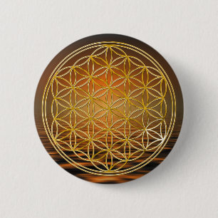 Flower Of Life gold, small Button