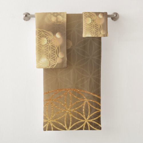 Flower of life gold sparkle bath towel set