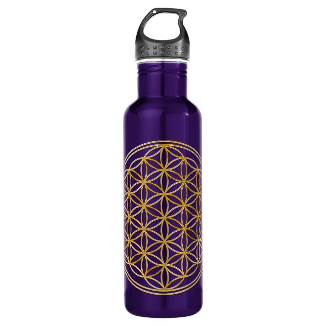 FLOWER OF LIFE - gold Water Bottle (Front)