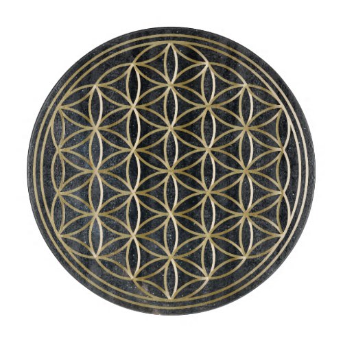 Flower of Life Golden Crystal Grid in Cosmos Cutting Board
