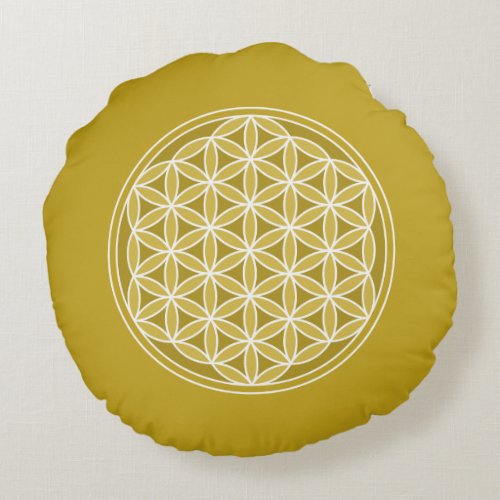 Flower of Life  Golds  White Round Pillow