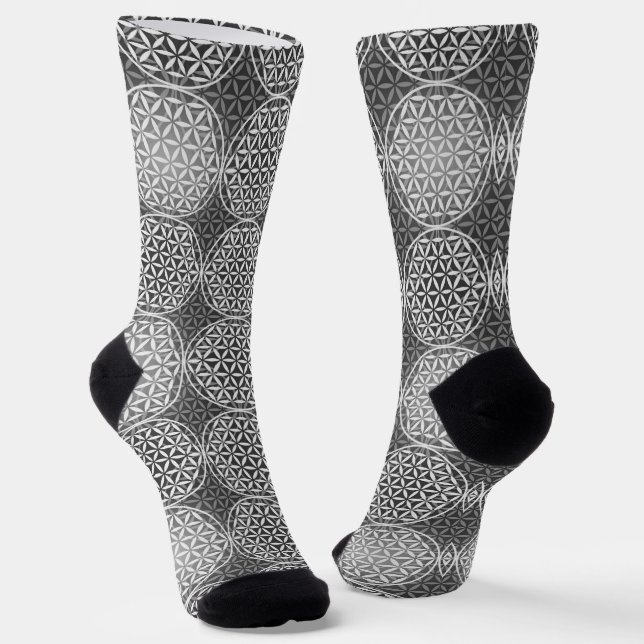 FLOWER OF LIFE - gray mix pattern Socks (Angled)
