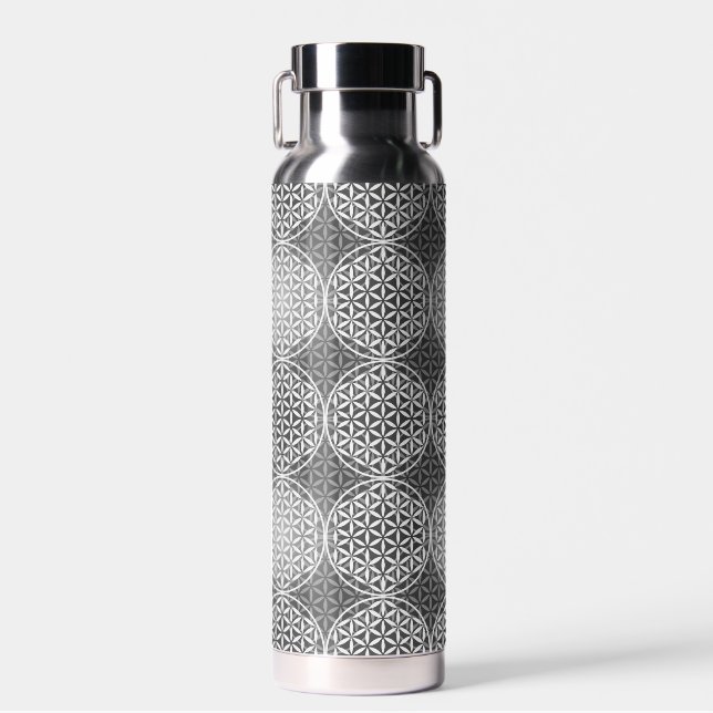 FLOWER OF LIFE - gray mix pattern Water Bottle (Front)