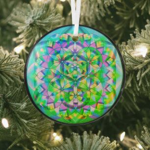 Flower of Life Green Glass Ornament