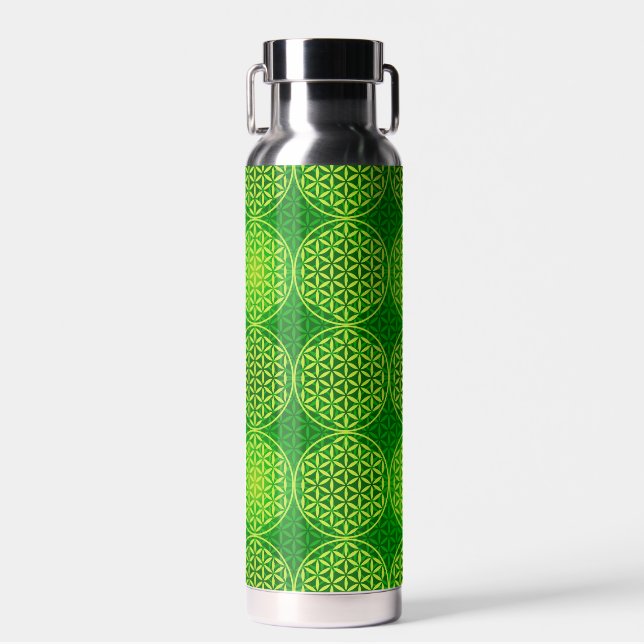 FLOWER OF LIFE - green mix pattern Water Bottle (Front)
