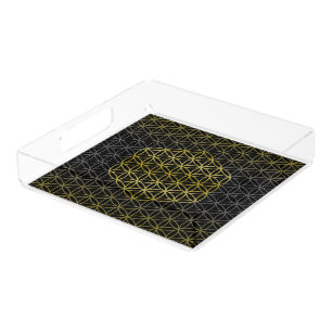 Flower of Life - grid pattern gold silver Acrylic Tray