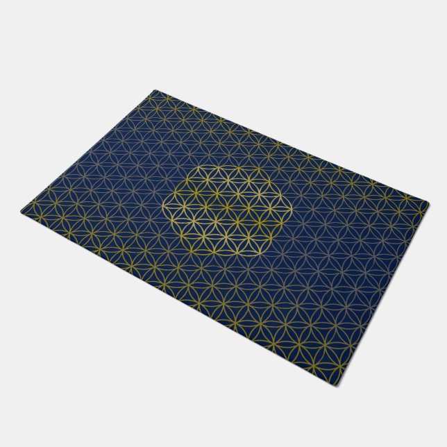 Flower of Life - grid pattern gold silver Doormat (Angled)