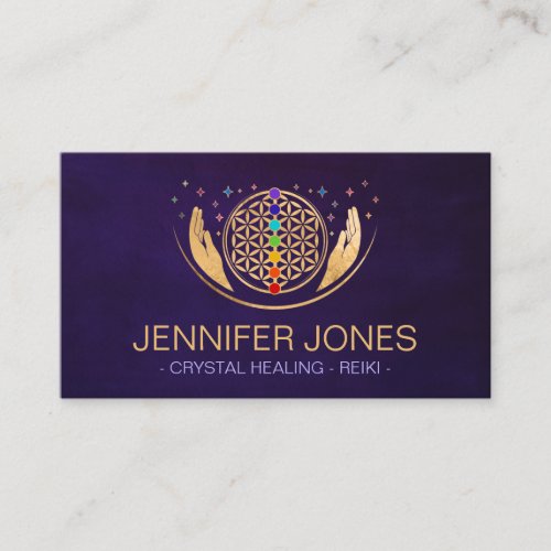 Flower of life healing hands chakras business card