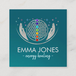 Flower of life, healing hands, chakras  square business card