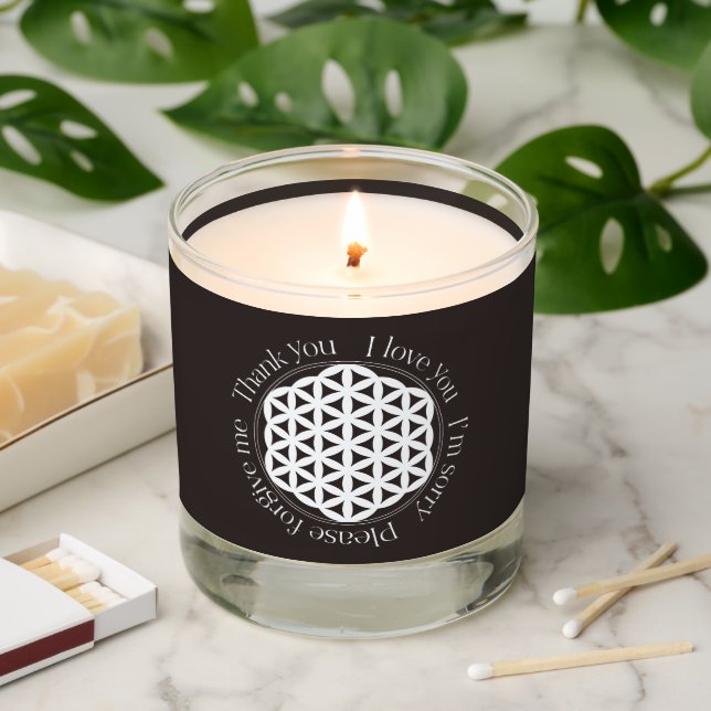 Flower of Life Ho'oponopono Black & White Scented Candle (Lit)