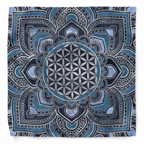 Flower of Life in Lotus _ Blue Crystal and Silver Bandana