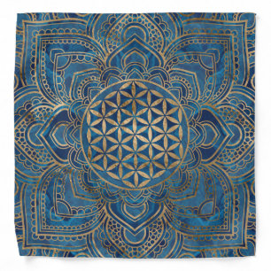 Flower of Life in Lotus - Blue Marble and Gold Bandana