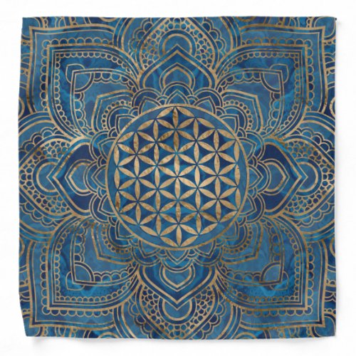 Flower of Life in Lotus _ Blue Marble and Gold Bandana