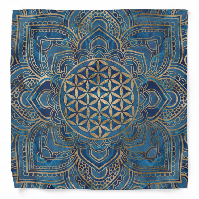 Flower of Life in Lotus - Blue Marble and Gold Bandana (Front)
