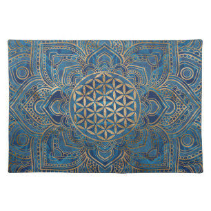 Flower of Life in Lotus - Blue Marble and Gold Cloth Placemat