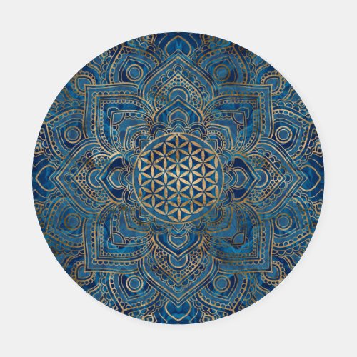 Flower of Life in Lotus _ Blue Marble and Gold Coaster Set