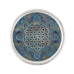 Flower of Life in Lotus - Blue Marble and Gold Lapel Pin