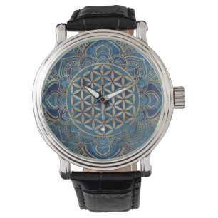 Flower of Life in Lotus - Blue Marble and Gold Watch