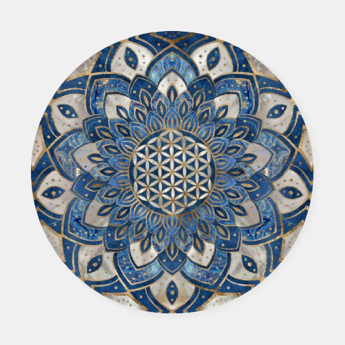 Flower of Life in Lotus _ Blue Marble and Pearl Coaster Set