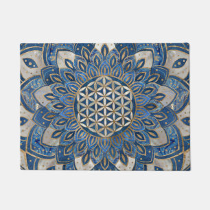 Flower of Life in Lotus - Blue Marble and Pearl Doormat