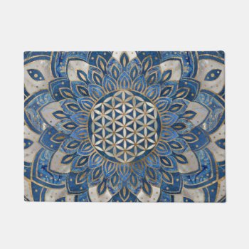 Flower Of Life In Lotus - Blue Marble And Pearl Doormat by LoveMalinois at Zazzle