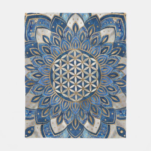 Flower of Life in Lotus _ Blue Marble and Pearl Fleece Blanket
