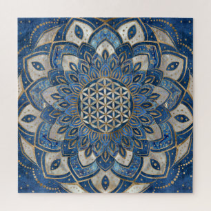 Flower of Life in Lotus - Blue Marble and Pearl Jigsaw Puzzle