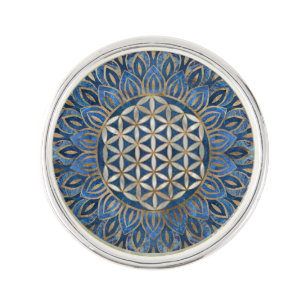 Flower of Life in Lotus - Blue Marble and Pearl Lapel Pin